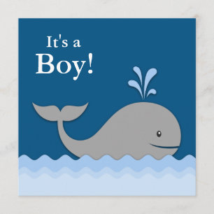 Invitation Baby-Shower Baleine Bleue Marine