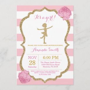 Invitation Baby shower Ballerina Parties scintillant rose et 