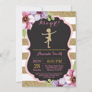 Invitation Baby shower Ballerina Parties scintillant rose et 