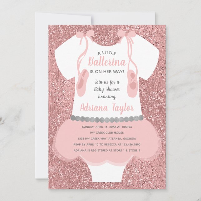 Invitation Baby shower Ballerina, Rose (Devant)