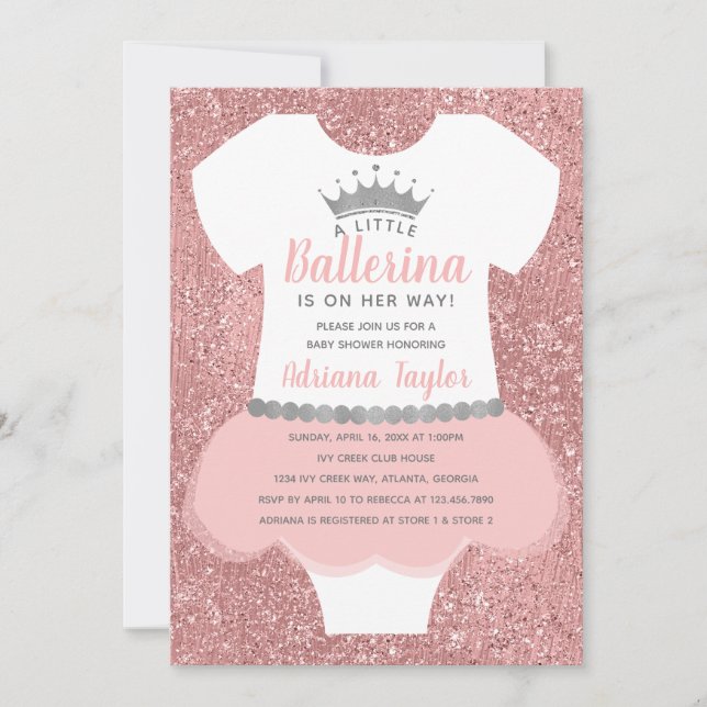 Invitation Baby shower Ballerina, Rose (Devant)