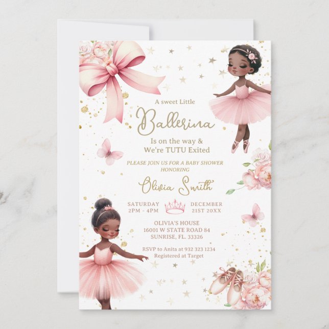 Invitation Baby shower Ballerina TuTu d'origine africaine (Devant)