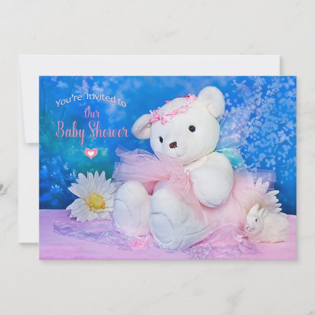 Invitation baby shower, BallerinaOurs en peluche (Devant)