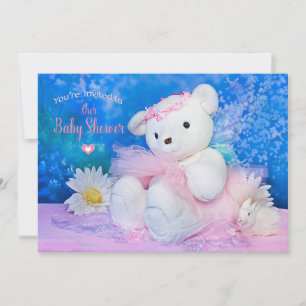 Invitation baby shower, BallerinaOurs en peluche
