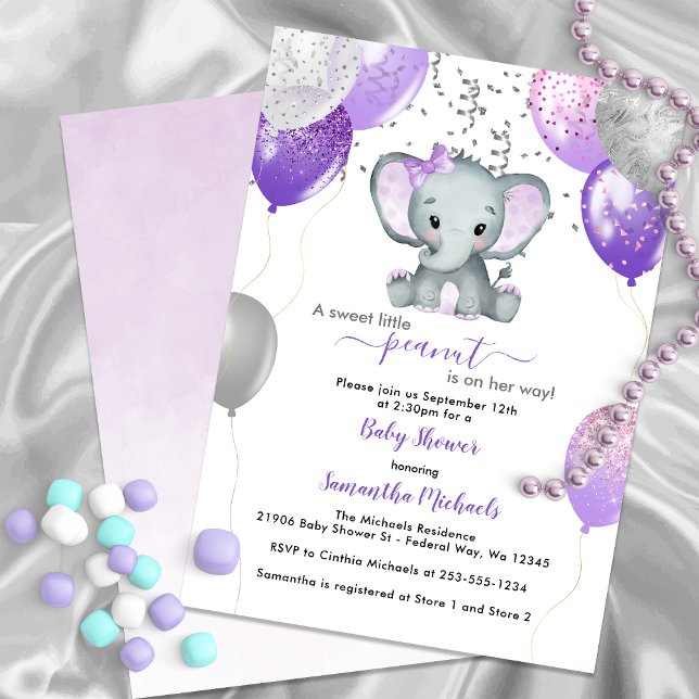 Invitation Baby shower Ballons de fille Eléphante mignonne (Cute Elephant Girl Balloons Baby Shower Invitation)
