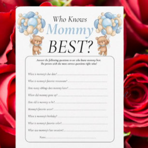 Invitation Baby shower. ballons en peluche Bleu qui connaît m