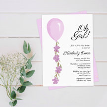 Invitation Baby shower Ballons Rose Cute