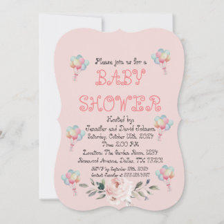 Invitation Baby shower balloon Rose doux