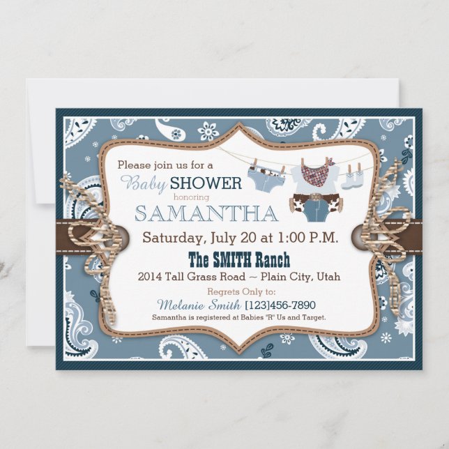 Invitation Baby shower Bandanna Print Cowboy (Devant)
