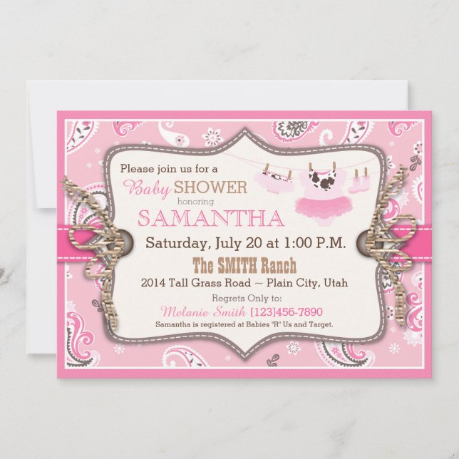 Invitation Baby shower Bandanna Print Cowgirl (Devant)