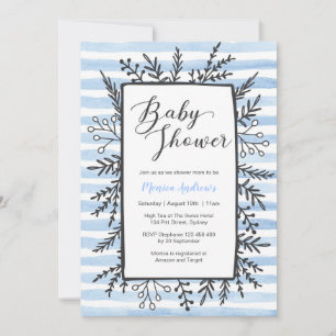 invitation baby shower Bandes et fleurs bleues