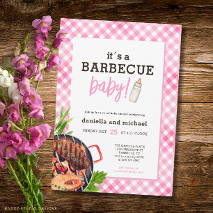 Invitation Baby Shower Barbecue à Carreaux Rustique
