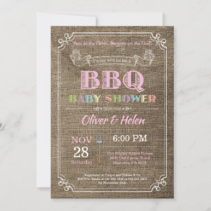 Invitation Baby shower barbecue Burlap Pink
