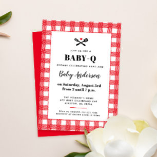 Invitation Baby shower barbecue En vichy plaid rouge et blanc