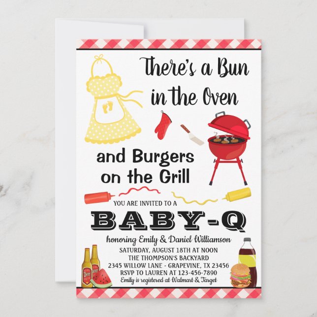 Invitation Baby shower barbecue neutre pour les femmes (Devant)