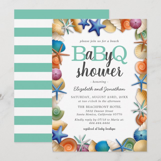 Invitation Baby shower barbecue Tropical Beach (Devant / Derrière)