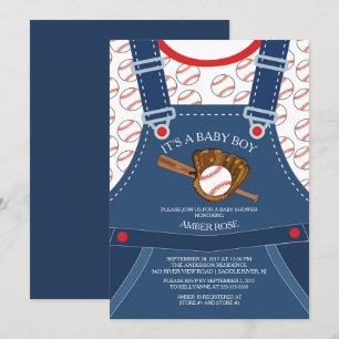 Invitation Baby shower BASEBALL Mets Overalls