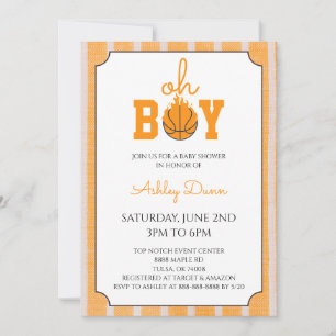 Invitation Baby Shower Basket-ball Rayures Orange