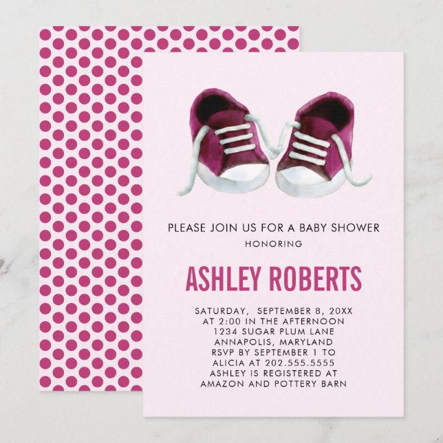 Invitation Baby shower Basket rose, Bébée fille (Devant / Derrière)