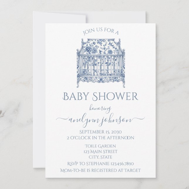 Invitation Baby shower Bassinet Toile Bleu (Devant)