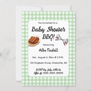 Invitation Baby shower BBQ à carreaux verts éditable