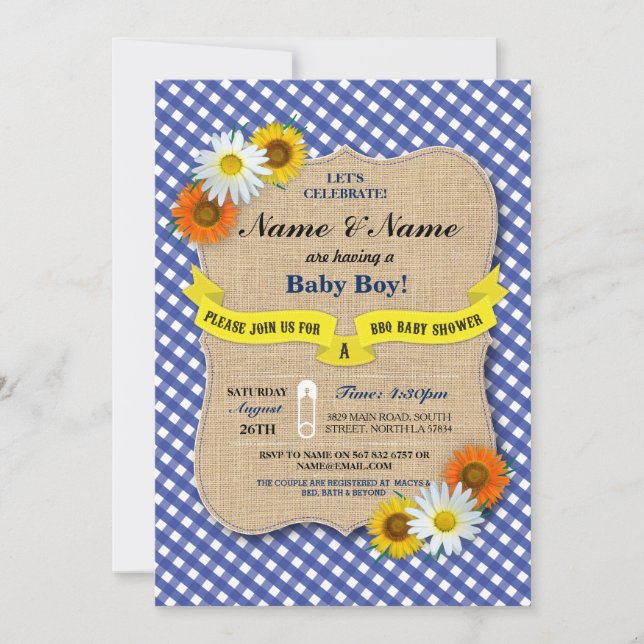 Invitation Baby shower BBQ BaByQ Fleur marguerite  (Devant)