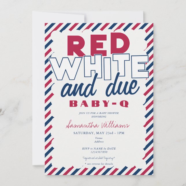 Invitation Baby shower BBQ Blanc Rouge et 4 juillet BABY-Q Ro (Devant)