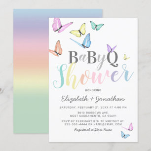 Invitation Baby shower BBQ   Pastel Rainbows Barbecue