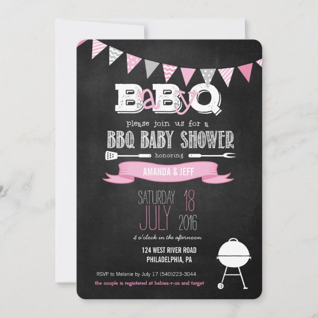 Invitation Baby shower BBQ Pink BabyQ (Devant)