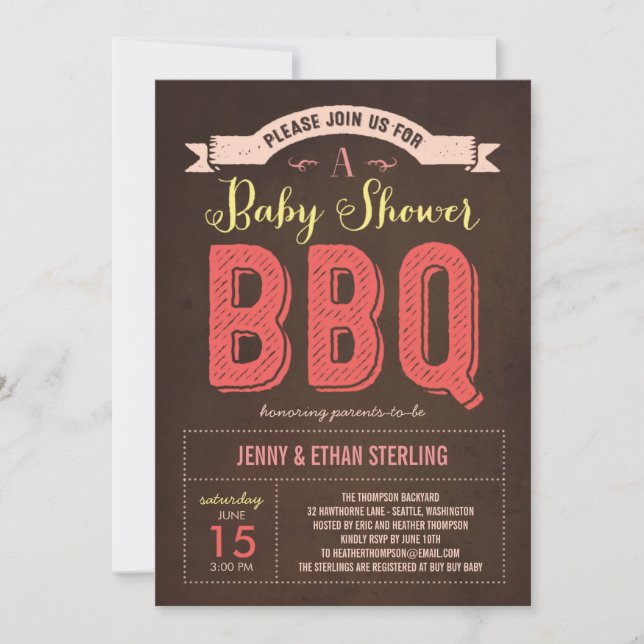 Invitation Baby shower BBQ - rose (Devant)