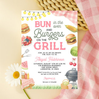 Invitation Baby shower BBQ Rose - Bun dans le four