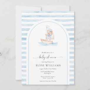 Invitation Baby shower Bear Bleu Stripe