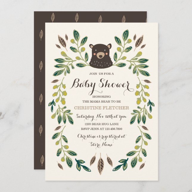 Invitation Baby shower Bear Cub (Devant / Derrière)