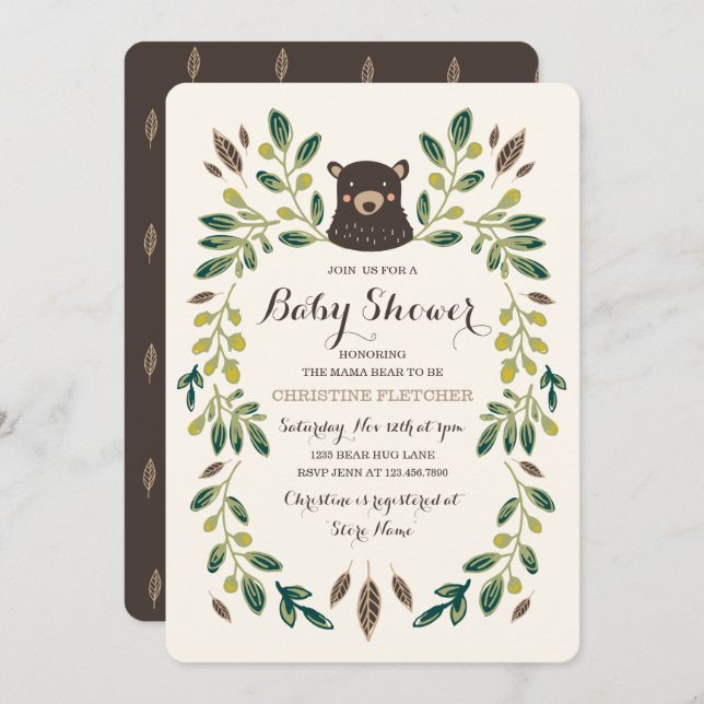 Invitation Baby shower Bear Cub (Devant / Derrière)
