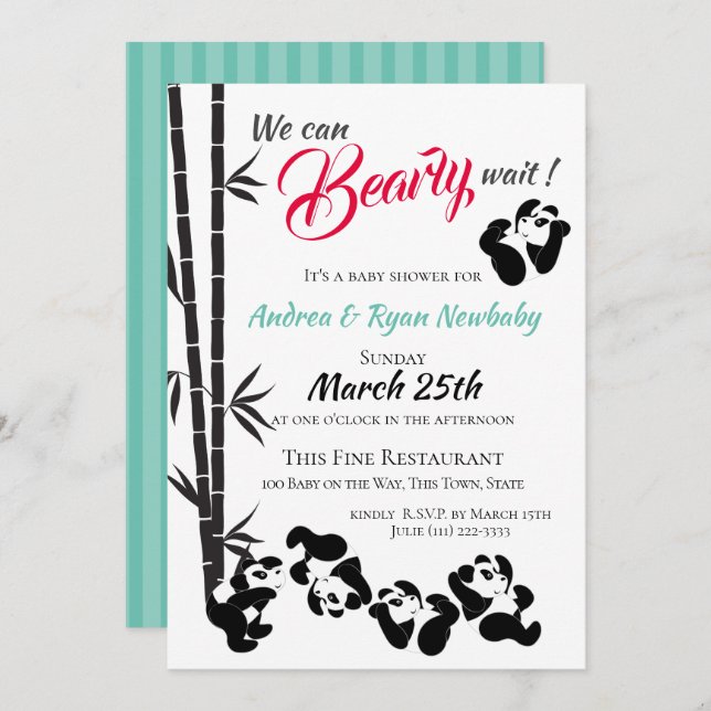 Invitation Baby shower Bearly Wait Panda (Devant / Derrière)