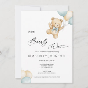 Invitation Baby shower Bearly Wait Teddy Bear & Baloons