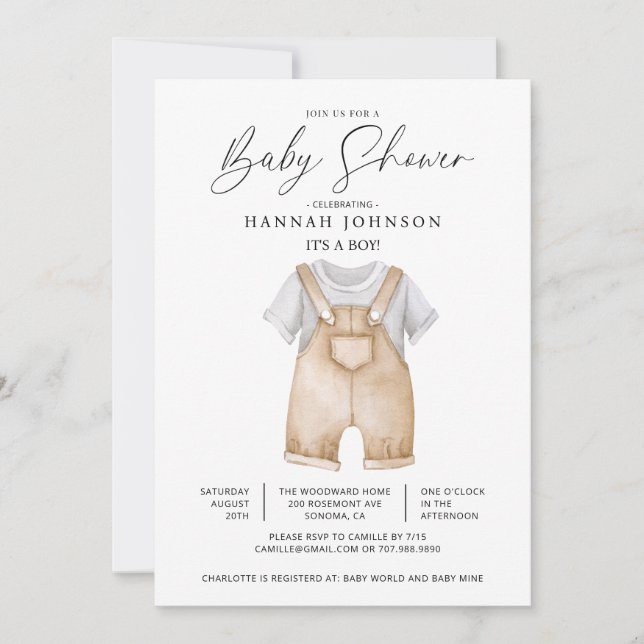Invitation Baby shower bébé aquarelle (Devant)