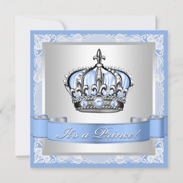 Invitation Baby shower Bébé bleu et argent Prince (Devant)