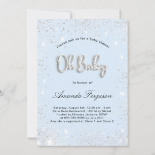 Invitation Baby shower bébé bleu garçon argent parties scinti