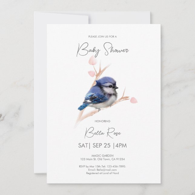 Invitation Baby shower Bébé Bleu Jay (Devant)