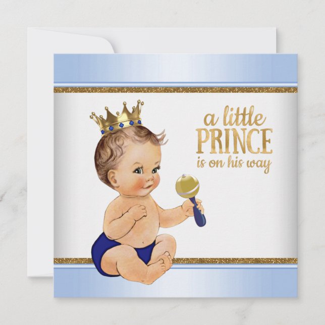 Invitation Baby shower Bébé Bleu Or Prince (Devant)