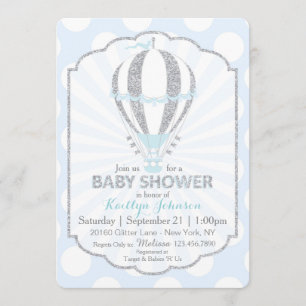 Invitation Baby shower Bébé Blue Hot Air