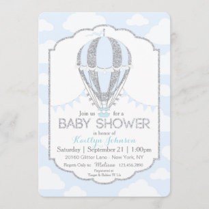 Invitation Baby shower bébé Blue Hot Air Balloon Boy