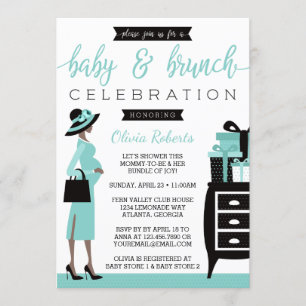 Invitation Baby shower Bébé & Bruch, Turquoise, No