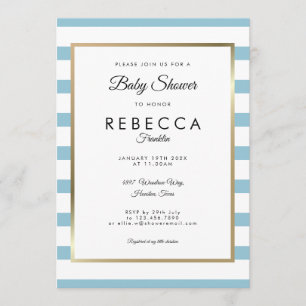 Invitation Baby shower Bébé classique Bleu à rayures / Sprink