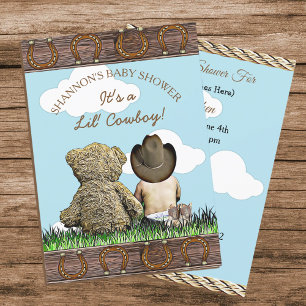 Invitation Baby shower bébé cowboy et ours en peluche