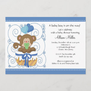 Invitation Baby shower bébé de singe doux