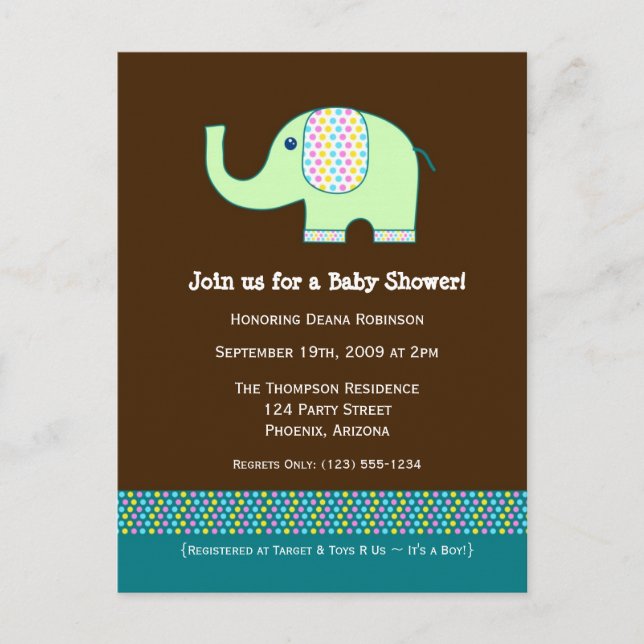 Invitation Baby shower bébé éléphant (Devant)