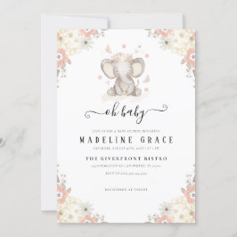 Invitation Baby shower bébé éléphant fille