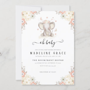 Invitation Baby shower bébé éléphant fille